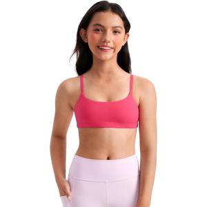 CRZ YOGA Girls Butterluxe Adjustable Spaghetti Strap Sports Bra – Yoga Athletic Casual Scoop Neck Crop Padded Kids Teen(Lip Gloss Pink)