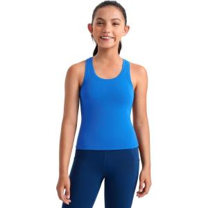 CRZ YOGA Girls Butterluxe Crew Neck Tank Tops Waist Length – Dance Yoga Athletic Casual Racerback Tight Kids Teen(Sparkle Blue)