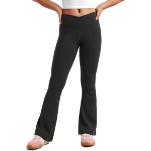 CRZ YOGA Girls Butterluxe Crossover Waist Yoga Flare Leggings – Dance Casual Athletic Pants Bell Bottoms Kids Teen(Black)