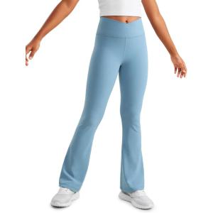 CRZ YOGA Girls Butterluxe Crossover Waist Yoga Flare Leggings – Dance Casual Athletic Pants Bell Bottoms Kids Teen(Pure Blue)