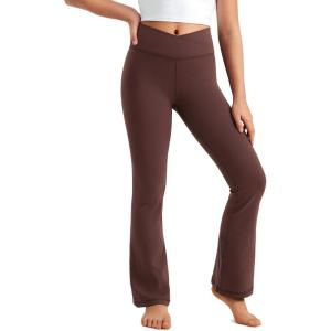CRZ YOGA Girls Butterluxe Crossover Waist Yoga Flare Leggings – Dance Casual Athletic Pants Bell Bottoms Kids Teen(Taupe)