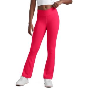 CRZ YOGA Girls Butterluxe Crossover Waist Yoga Flare Leggings – Dance Casual Athletic Pants Bell Bottoms Kids Teen(Viva Magenta)