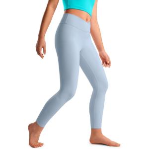 CRZ YOGA Girls Butterluxe Crossover Waist Yoga Leggings – Athletic Sports Casual Pants V Cross Tights Kids Teen(Cambric Blue)