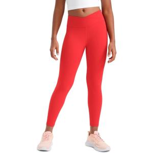 CRZ YOGA Girls Butterluxe Crossover Waist Yoga Leggings – Athletic Sports Casual Pants V Cross Tights Kids Teen(Deep Red)