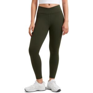 CRZ YOGA Girls Butterluxe Crossover Waist Yoga Leggings – Athletic Sports Casual Pants V Cross Tights Kids Teen(Olive Green)