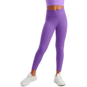 CRZ YOGA Girls Butterluxe Crossover Waist Yoga Leggings – Athletic Sports Casual Pants V Cross Tights Kids Teen(Royal Lilac)