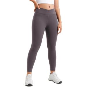 CRZ YOGA Girls Butterluxe Crossover Waist Yoga Leggings – Athletic Sports Casual Pants V Cross Tights Kids Teen(Tornado Grey)