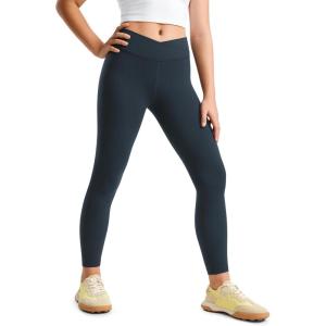 CRZ YOGA Girls Butterluxe Crossover Waist Yoga Leggings – Athletic Sports Casual Pants V Cross Tights Kids Teen(True Navy)
