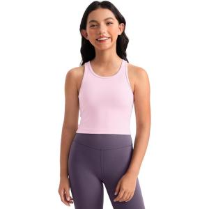 CRZ YOGA Girls Butterluxe Double Lined U Back Tank Tops Crop – Dance Yoga Athletic Casual Crew Neck Tight Kids Teen(Pink Peony)