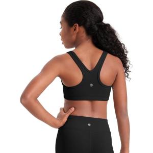 CRZ YOGA Girls Butterluxe Racerback Sports Bra – Yoga Athletic Casual Tops Scoop Neck Padded Crop Kids Teen(Black)