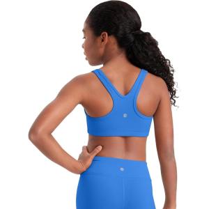 CRZ YOGA Girls Butterluxe Racerback Sports Bra – Yoga Athletic Casual Tops Scoop Neck Padded Crop Kids Teen(Sparkle Blue)
