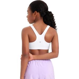 CRZ YOGA Girls Butterluxe Racerback Sports Bra – Yoga Athletic Casual Tops Scoop Neck Padded Crop Kids Teen(White)