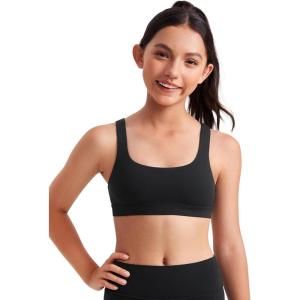 CRZ YOGA Girls Butterluxe U Back Sports Bra – Yoga Athletic Casual Tops Scoop Neck Padded Crop Kids Teen(Black)