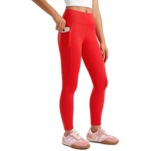 CRZ YOGA Girls Butterluxe Yoga Leggings with Pockets – Athletic Sports Casual Pants High Waist Tights Kids Teen(Deep Red)