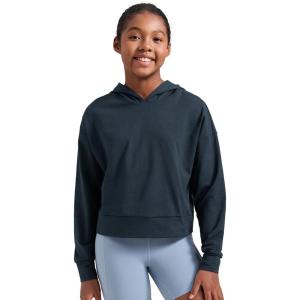 CRZ YOGA Girls Cloud Jersey Long Sleeve Casual Hoodie – Lounge Pullover Sweatshirts Hooded Relaxed Waist Length Kids Teen(True Navy)