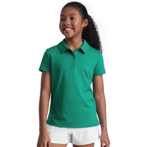 CRZ YOGA Girls Cloud Jersey Short Sleeve Casual Polo Shirts – School Uniform Tennis Golf Hip Length Side Splits Kids Teen(Cascadia Green)
