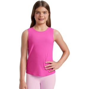 CRZ YOGA Girls Cloudweight Athletic Tank Tops Hip Length – Active Dance Casual Crew Neck Sleeveless Kids Teen(Light Purple)
