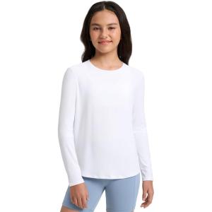 CRZ YOGA Girls Cloudweight Long Sleeve Athletic Shirts – Active Sports Casual Tees Crew Neck Side Slit Winter Kids Teen(White)