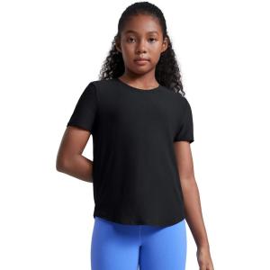 CRZ YOGA Girls Cloudweight Short Sleeve Athletic T Shirts – Active Sports Casual Tees Crew Neck Side Slit Kids Teen(Black)