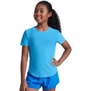 CRZ YOGA Girls Cloudweight Short Sleeve Athletic T Shirts – Active Sports Casual Tees Crew Neck Side Slit Kids Teen(Kayak Blue)