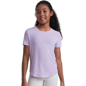 CRZ YOGA Girls Cloudweight Short Sleeve Athletic T Shirts – Active Sports Casual Tees Crew Neck Side Slit Kids Teen(Lilac Air)