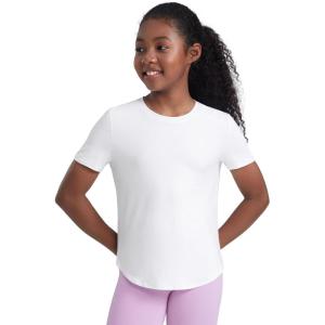 CRZ YOGA Girls Cloudweight Short Sleeve Athletic T Shirts – Active Sports Casual Tees Crew Neck Side Slit Kids Teen(White)