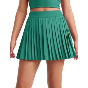 CRZ YOGA Girls Feathery-Fit Soft Athletic Pleated Skirts – Tennis School Casual Skorts with Pockets Liner Kids Teen(Cascadia Green)