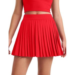 CRZ YOGA Girls Feathery-Fit Soft Athletic Pleated Skirts – Tennis School Casual Skorts with Pockets Liner Kids Teen(Deep Red)