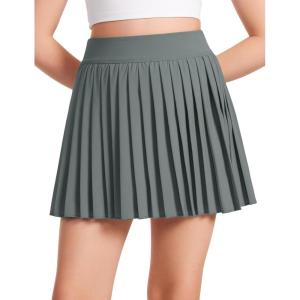 CRZ YOGA Girls Feathery-Fit Soft Athletic Pleated Skirts – Tennis School Casual Skorts with Pockets Liner Kids Teen(Grey Sage)