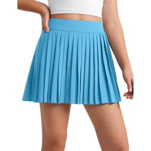 CRZ YOGA Girls Feathery-Fit Soft Athletic Pleated Skirts – Tennis School Casual Skorts with Pockets Liner Kids Teen(Kayak Blue)