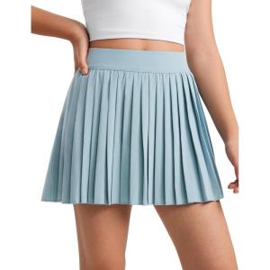 CRZ YOGA Girls Feathery-Fit Soft Athletic Pleated Skirts – Tennis School Casual Skorts with Pockets Liner Kids Teen(Light Grayish Blue)