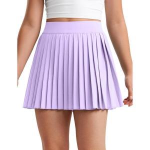 CRZ YOGA Girls Feathery-Fit Soft Athletic Pleated Skirts – Tennis School Casual Skorts with Pockets Liner Kids Teen(Lilac)
