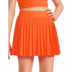 CRZ YOGA Girls Feathery-Fit Soft Athletic Pleated Skirts – Tennis School Casual Skorts with Pockets Liner Kids Teen(Neon Orange)