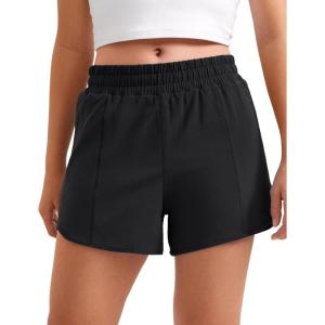 CRZ YOGA Girls Feathery-Fit Soft Athletic Shorts with Zipper Pocket – Tennis Soccer Running Casual Liner Kids Teen(Black)
