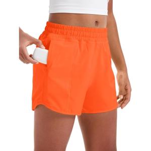 CRZ YOGA Girls Feathery-Fit Soft Athletic Shorts with Zipper Pocket – Tennis Soccer Running Casual Liner Kids Teen(Neon Orange)
