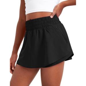 CRZ YOGA Girls Feathery-Fit Soft Flowy Athletic Shorts – Tennis Soccer Casual Ruffle Skirt Zip Pocket Liner Kids Teen(Black)