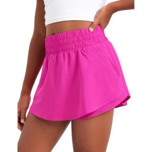 CRZ YOGA Girls Feathery-Fit Soft Flowy Athletic Shorts – Tennis Soccer Casual Ruffle Skirt Zip Pocket Liner Kids Teen(Hibiscus Purple)
