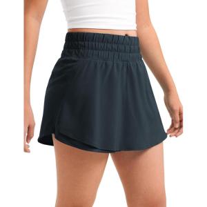 CRZ YOGA Girls Feathery-Fit Soft Flowy Athletic Shorts – Tennis Soccer Casual Ruffle Skirt Zip Pocket Liner Kids Teen(True Navy)