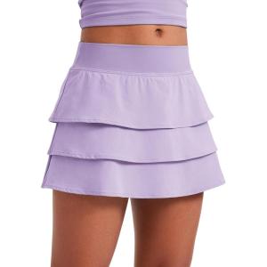 CRZ YOGA Girls Feathery-Fit Soft Ruffle Athletic Skirts – Tennis School Casual Skorts with Pockets Liner Kids Teen(Lilac)