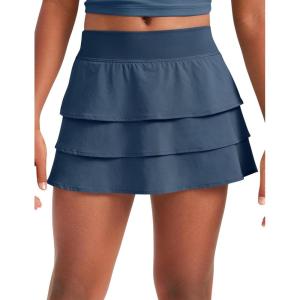 CRZ YOGA Girls Feathery-Fit Soft Ruffle Athletic Skirts – Tennis School Casual Skorts with Pockets Liner Kids Teen(Stelindigo)