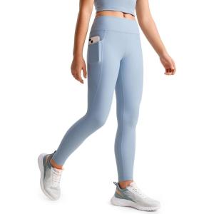 CRZ YOGA Girls Fleece Lined Full Length Athletic Leggings – Water Resistant Casual Yoga Thermal Pants with Pockets Winter(Cambric Blue)