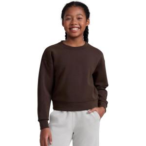 CRZ YOGA Girls SoftAura Long Sleeve Crew Neck Casual Hoodie – Lounge Pullover Sweatshirts Relaxed Waist Length Kids Teen(Hot Fudge Brown)