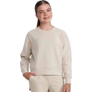 CRZ YOGA Girls SoftAura Long Sleeve Crew Neck Casual Hoodie – Lounge Pullover Sweatshirts Relaxed Waist Length Kids Teen(Mojave Tan)