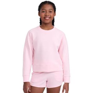CRZ YOGA Girls SoftAura Long Sleeve Crew Neck Casual Hoodie – Lounge Pullover Sweatshirts Relaxed Waist Length Kids Teen(Strawberry Pink)