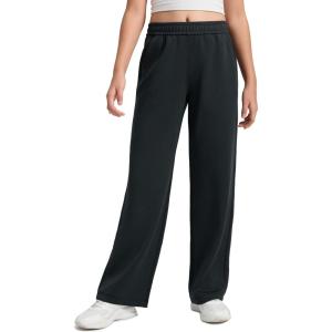 CRZ YOGA Girls SoftAura Wide Leg Casual Sweatpants with Pockets – Lounge High Waist Pants Drawstring Kids Teen(Black)