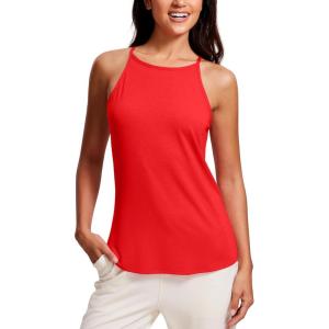 CRZ YOGA Halter High Neck Workout Tops for Women Flowy Cami Sleeveless Tank Athletic Yoga Shirts(Deep Red)