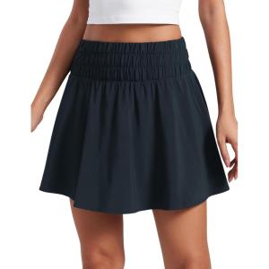 CRZ YOGA High Shirred-Waisted Tennis Skirts for Women – Mini Lined Golf Casual Athletic Flowy Skorts with Pockets(True Navy)