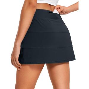 CRZ YOGA High Waisted A line Golf Skirts for Women – Mini Lined Tennis Casual Work Skorts with 3 Pockets(True Navy)