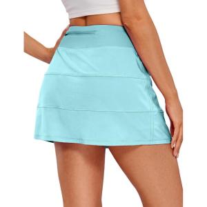 CRZ YOGA High Waisted A line Golf Skirts for Women – Mini Lined Tennis Casual Work Skorts with 3 Pockets(Turquoise)