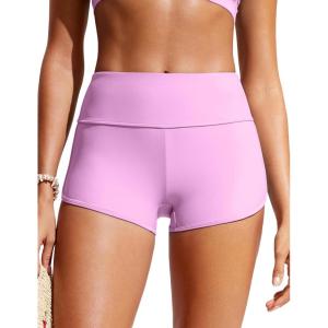 CRZ YOGA High Waisted Dolphin Board Shorts for Women 2.5” – Quick Dry Swim Beach Bathing Suit Bottoms with Liner(Vita Pink)